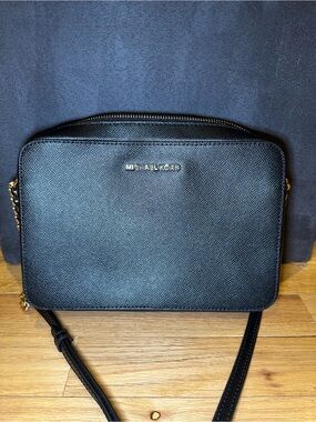 Michael Kors Black Leather Crossbody with Gold Hardware